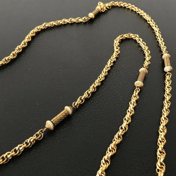 Vintage Freirich Signed 60” Gold Tone Elongated Filigree Bar Link Rope Chain - Picture 9 of 16